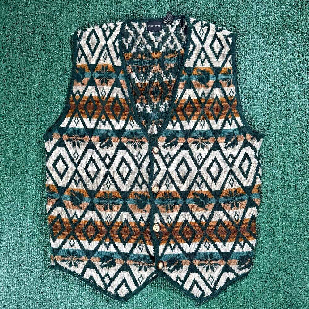 Vintage Structure Southwestern Pattern Knit Vest Women's XL